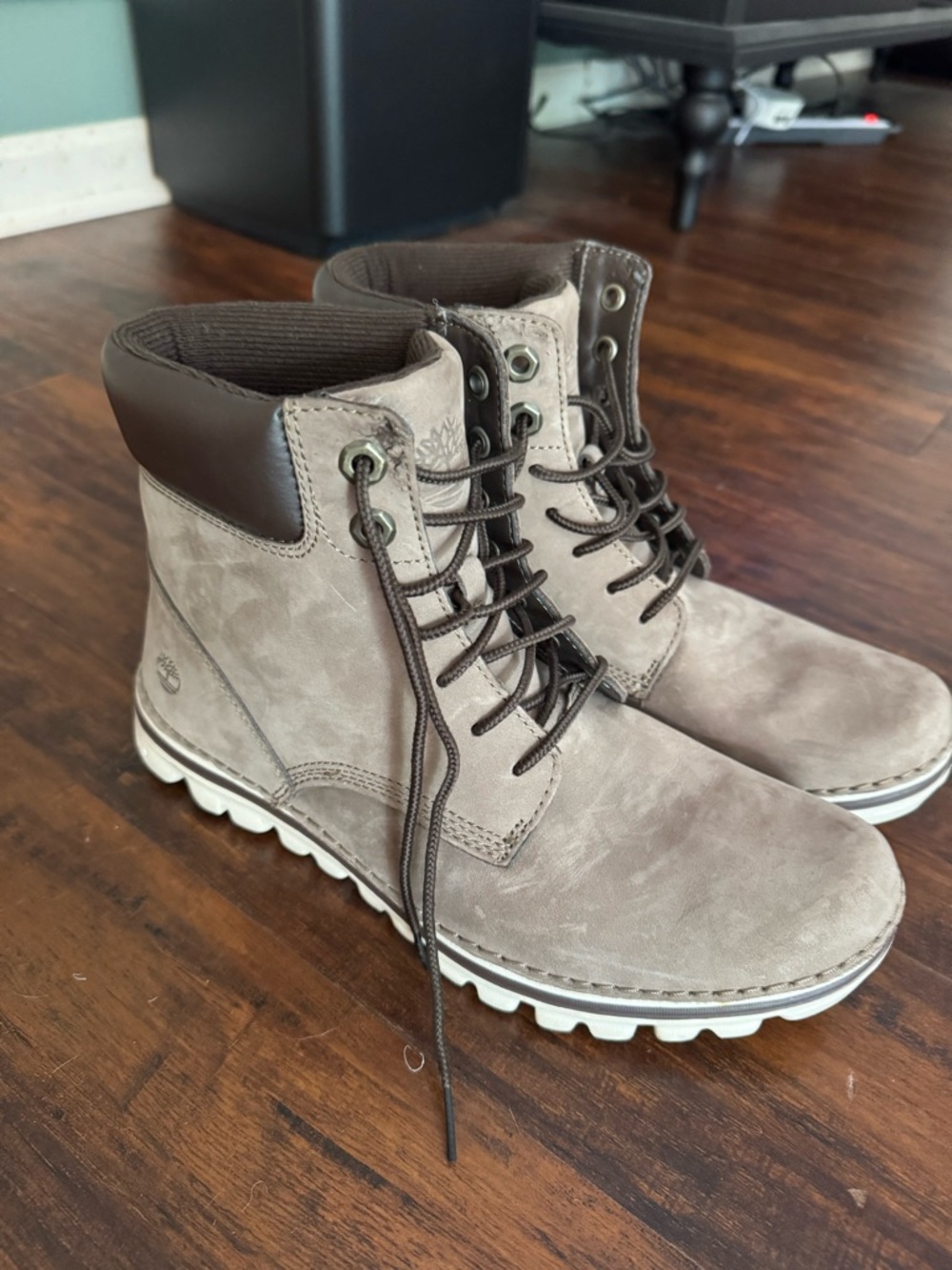 Women’s Timberland Taupe and Dark Brown Lace-Up Rugged Boots